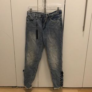 Denim with black lace detail